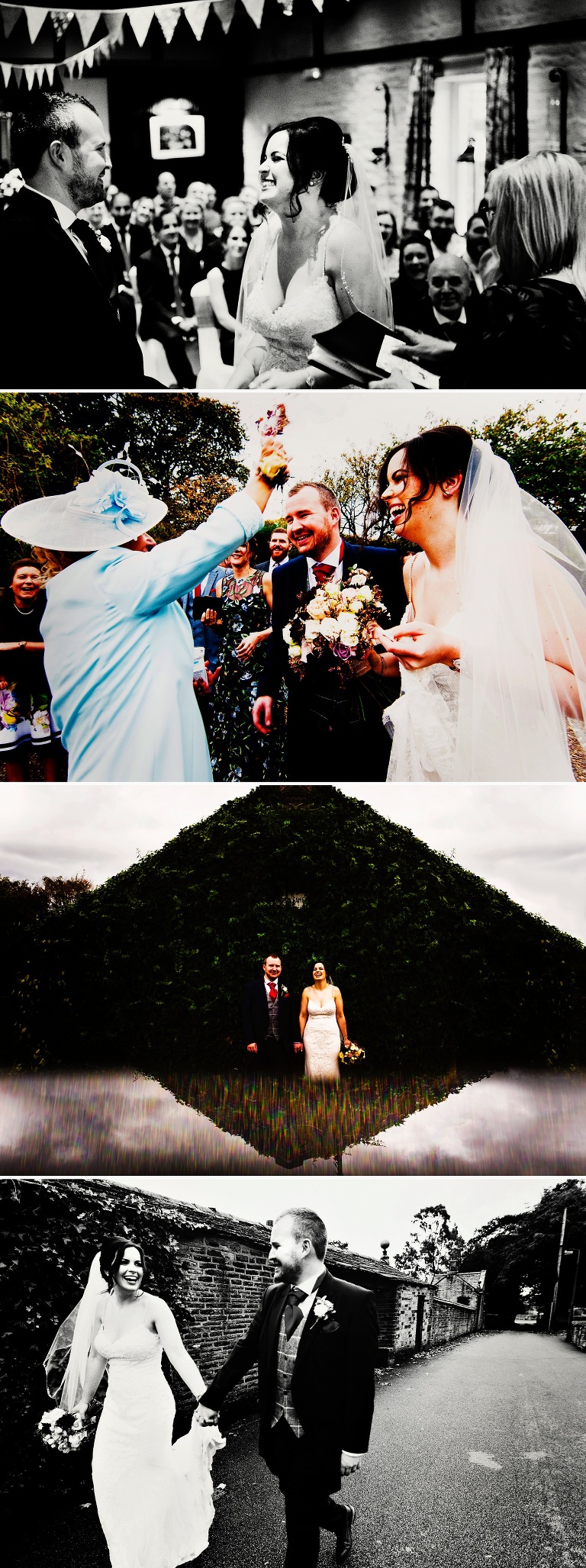 Confetti throwing and wedding ceremony at Jacobean Holdsworth House venue in Halifax.