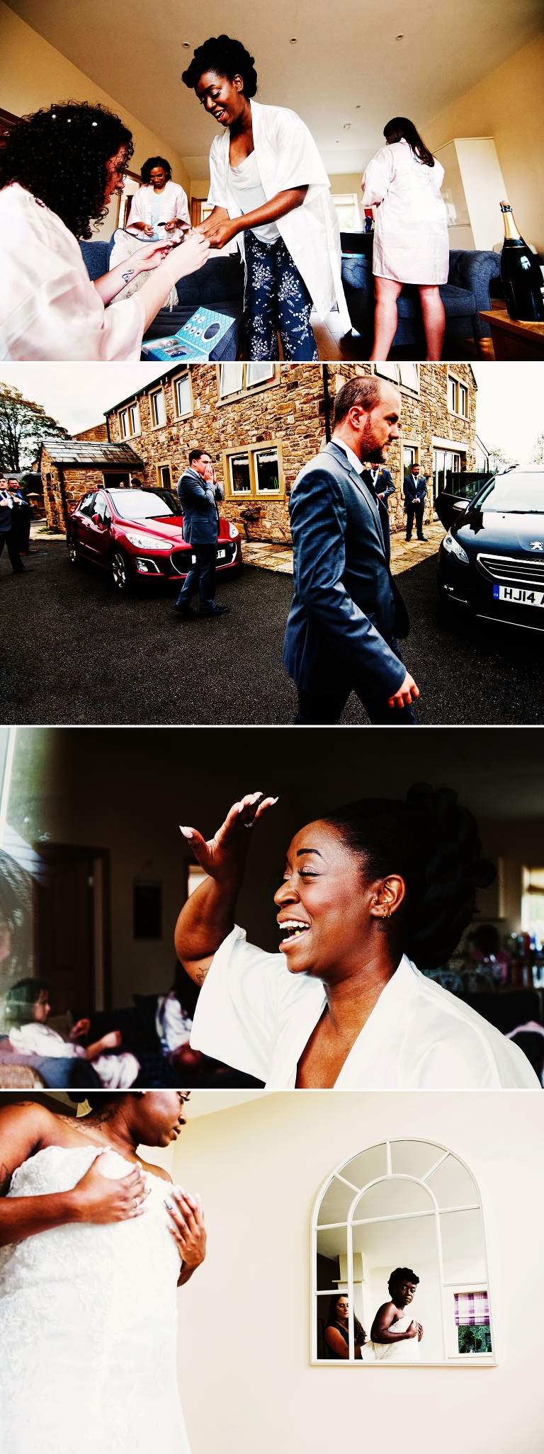 Bride and groom getting ready at Ribble valley holiday homes.