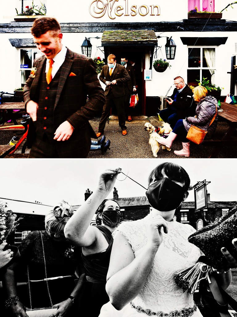 Micro-wedding in Croston, Lancashire with bride wearing mask