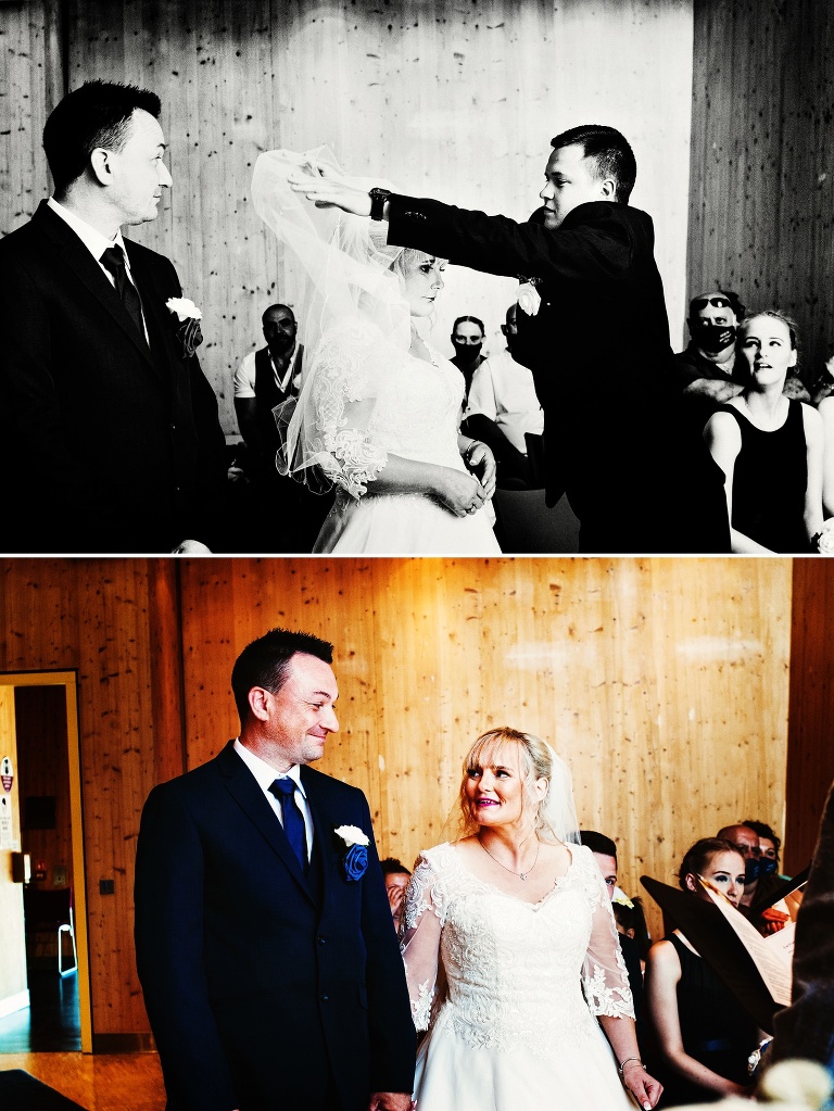 Wedding ceremony with bride and veil in Blackpool.