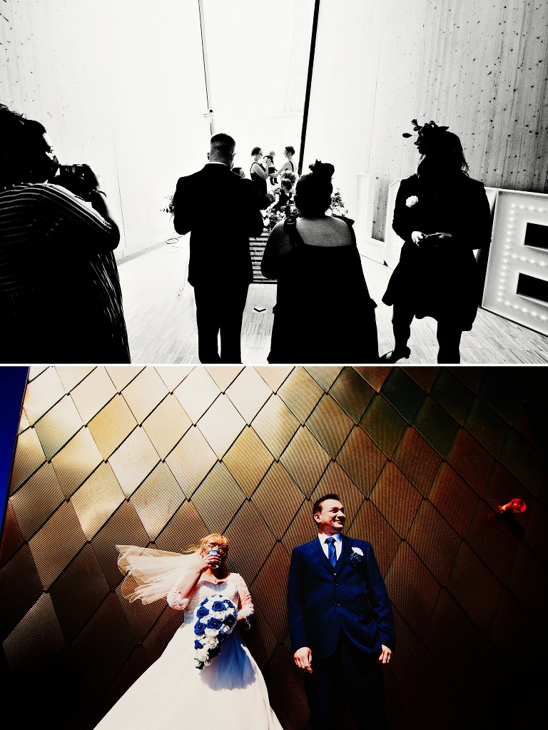 Balcony and bride and groom portrait in Blackpool.