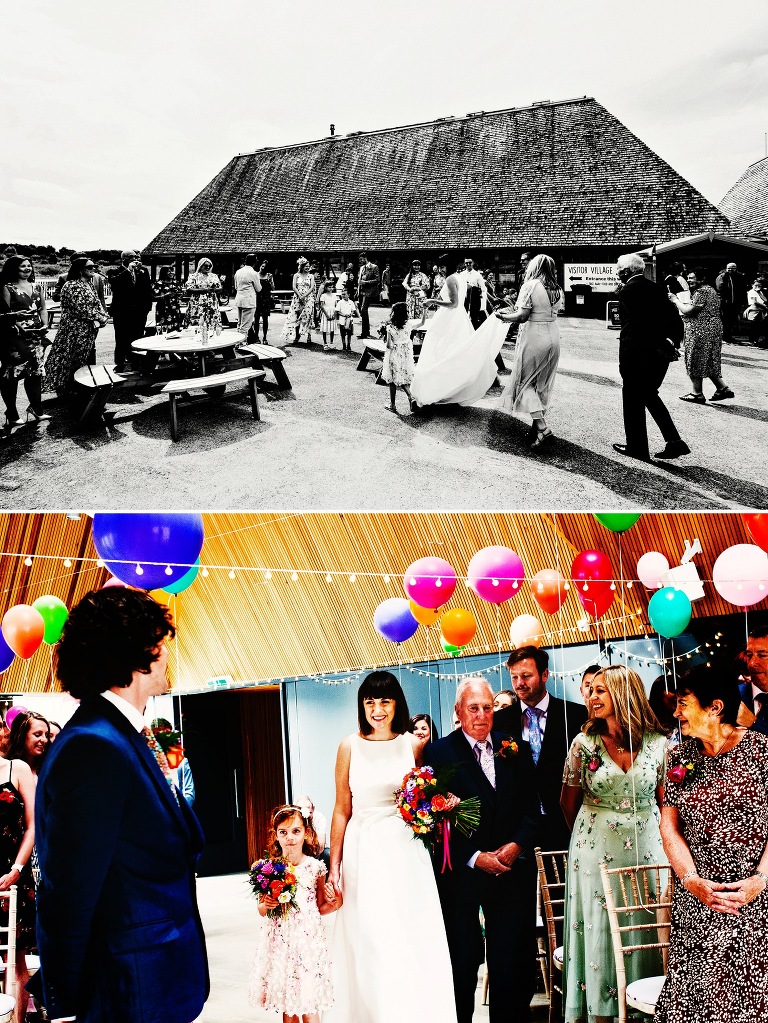 Bride arriving at her Brockholes Nature reserve wedding.